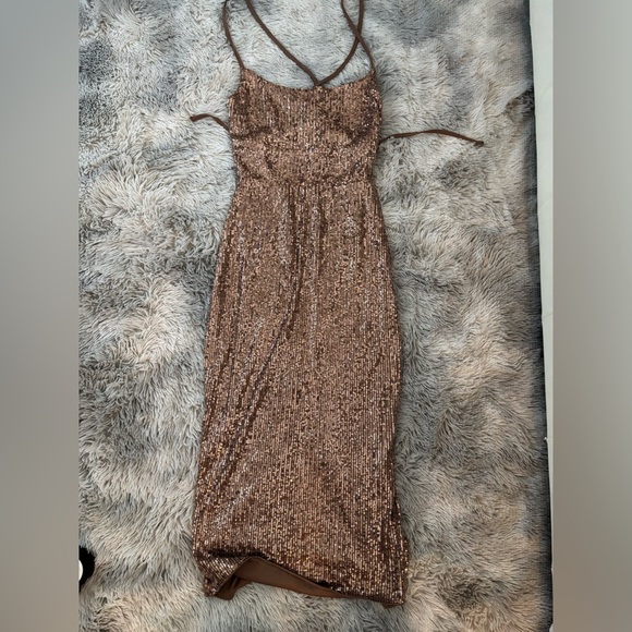 Rose Gold Bodycon Cocktail Dress with Spaghetti Straps - Picture 5 of 9